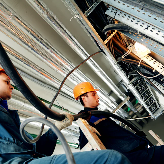 industrial electricians installing wires around a building rocky mount nc